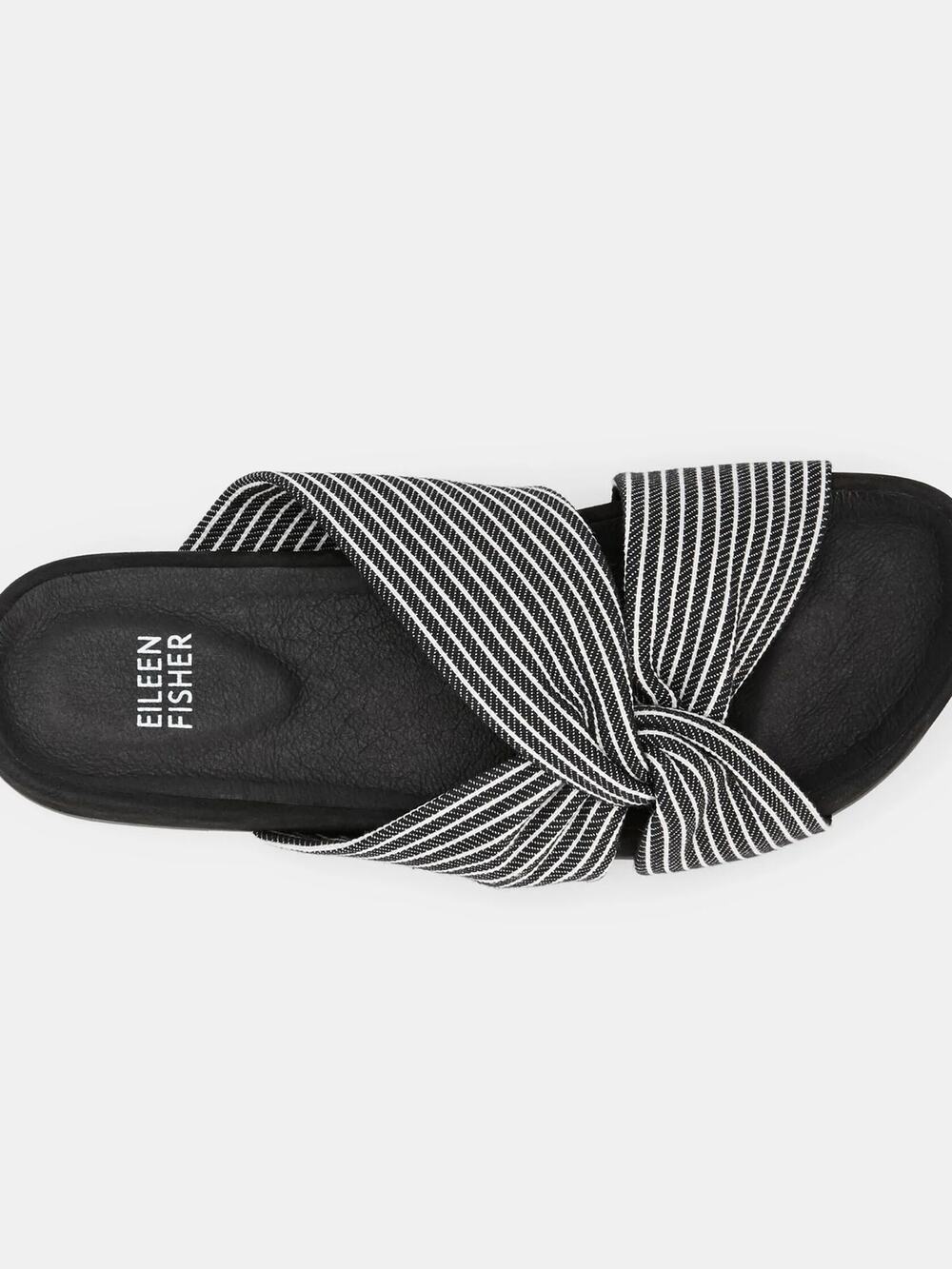 Eileen Fisher Black & White Striped Crisscross Slide Sandals | Women’s Size 7